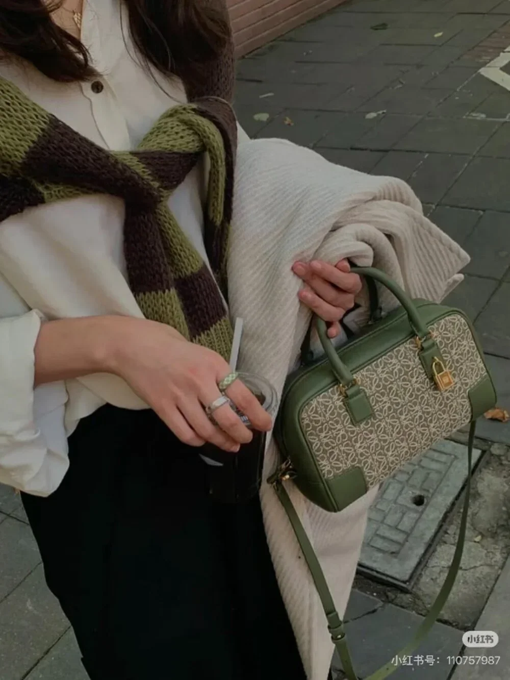 Loewe Jacquard Anagram Calfskin Amazona 23 in Avocado Green|Boston Top Handle - Picture 5 of 16